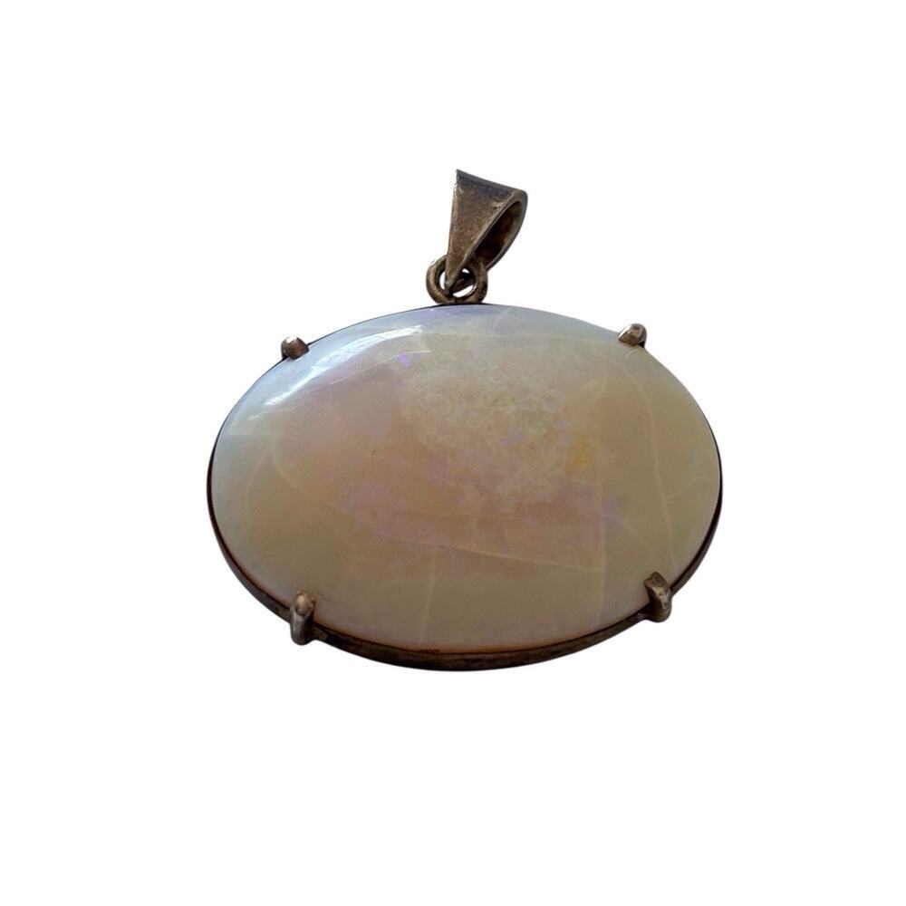 Opal Sterling Silver 925 White Large Pendant 9 Gram Signed Vintage Jewelry